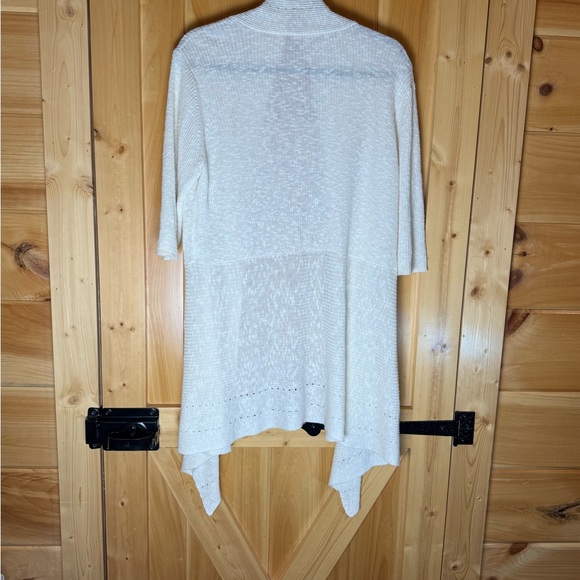 EILEEN FISHER Lightweight Linen Blend Cream Long Open Cardigan Duster Sweater L - Picture 5 of 11